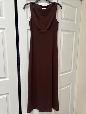 Vintage BCBG Max Azria Chocolate Brown Mesh Trim Maxi Dress S